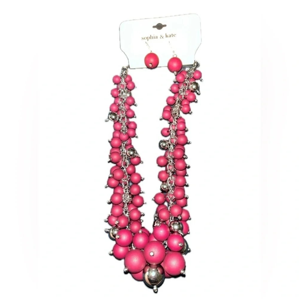 NWT Sophia & Kate Ball Cluster Cranberry & Sivertone earrings set